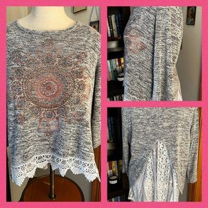 JUNIOR XXL KNITWORKS heathered gray lace back top shirt